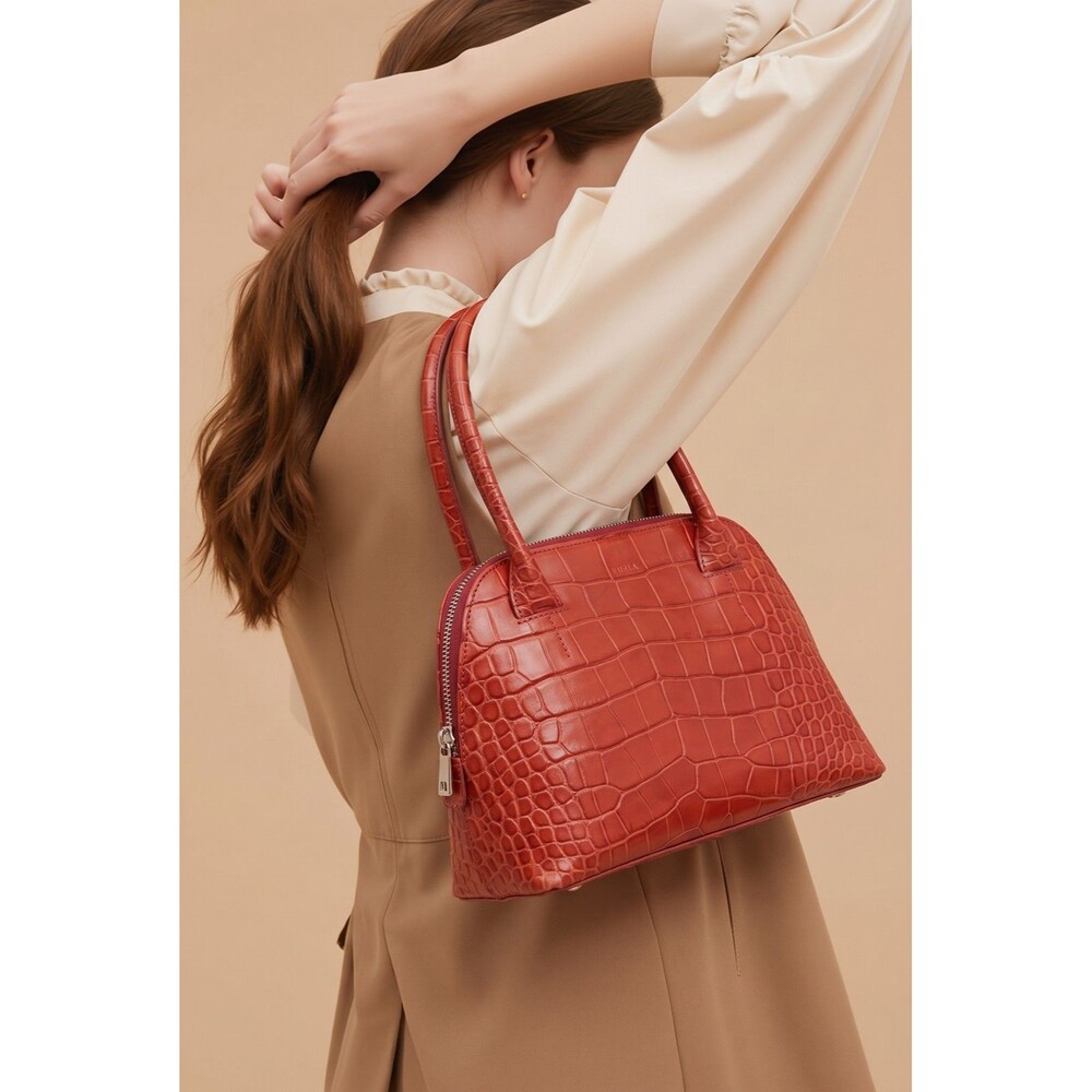 Furla Made In Italy Red Leather Alligator Handbag - Picture 2 of 10
